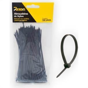 ABRAÇADEIRAS DE NYLON (ENFORCA GATO) 3.6MM X 200MM  PRETA - 100 UNIDADES - REXON