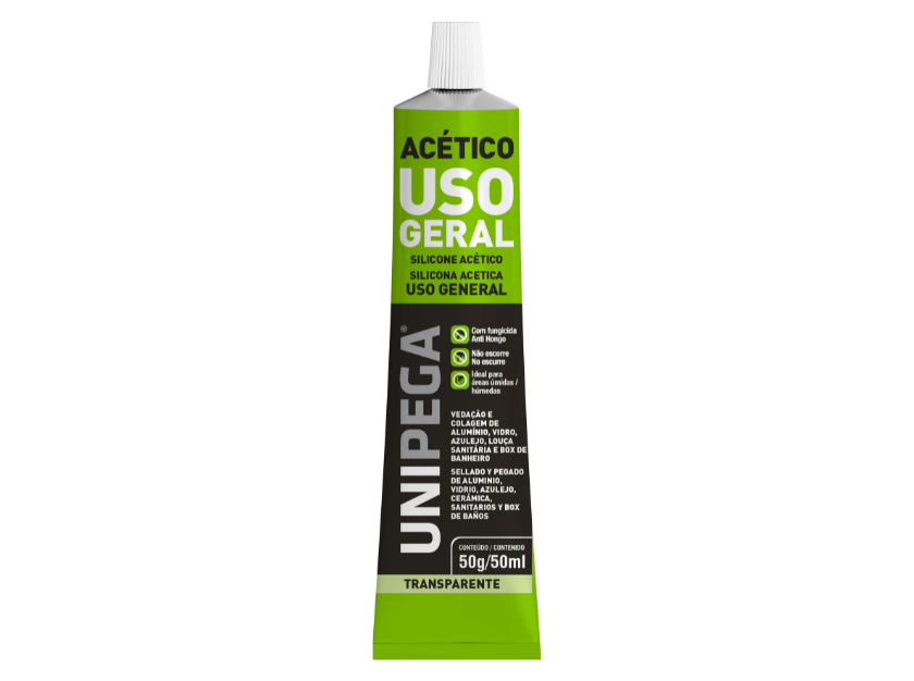 ADESIVO VEDANTE SILICONE  ACÉTICO INCOLOR COM FUNGICIDA - 50ML - UNIPEGA