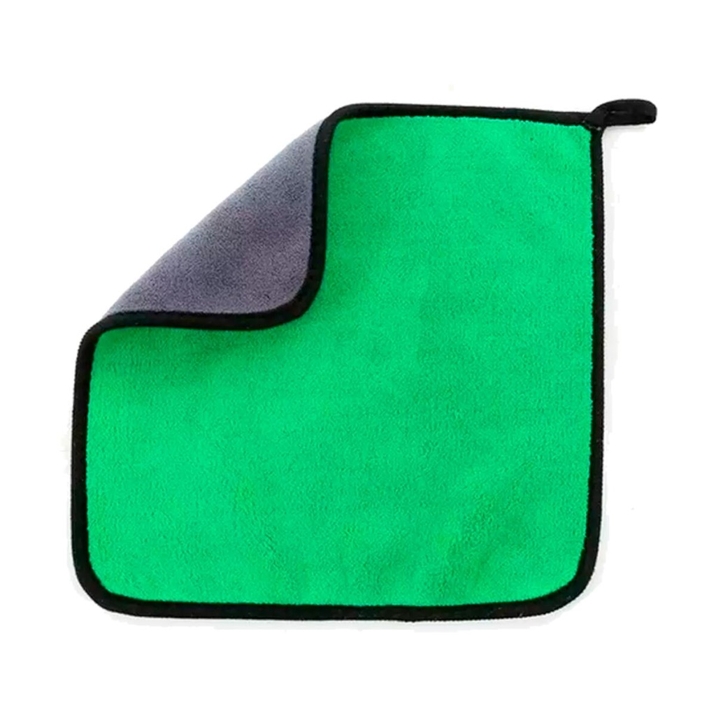 TOALHA DE MICROFIBRA 2 LADOS (DUPLA FACE) 600GSM VERDE / CINZA  40CM X 40CM - UNIDADE