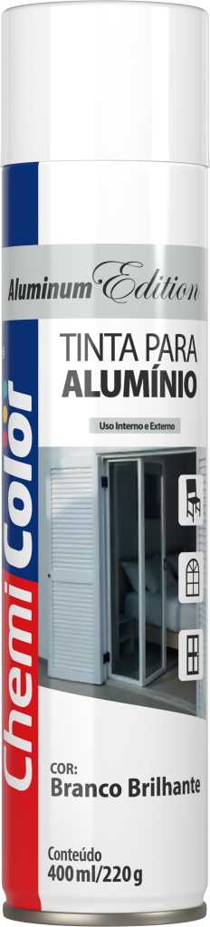 SPRAY BRANCO BRILHANTE PARA ALUMÍNIO CHEMICOLOR - 400ML - BASTON