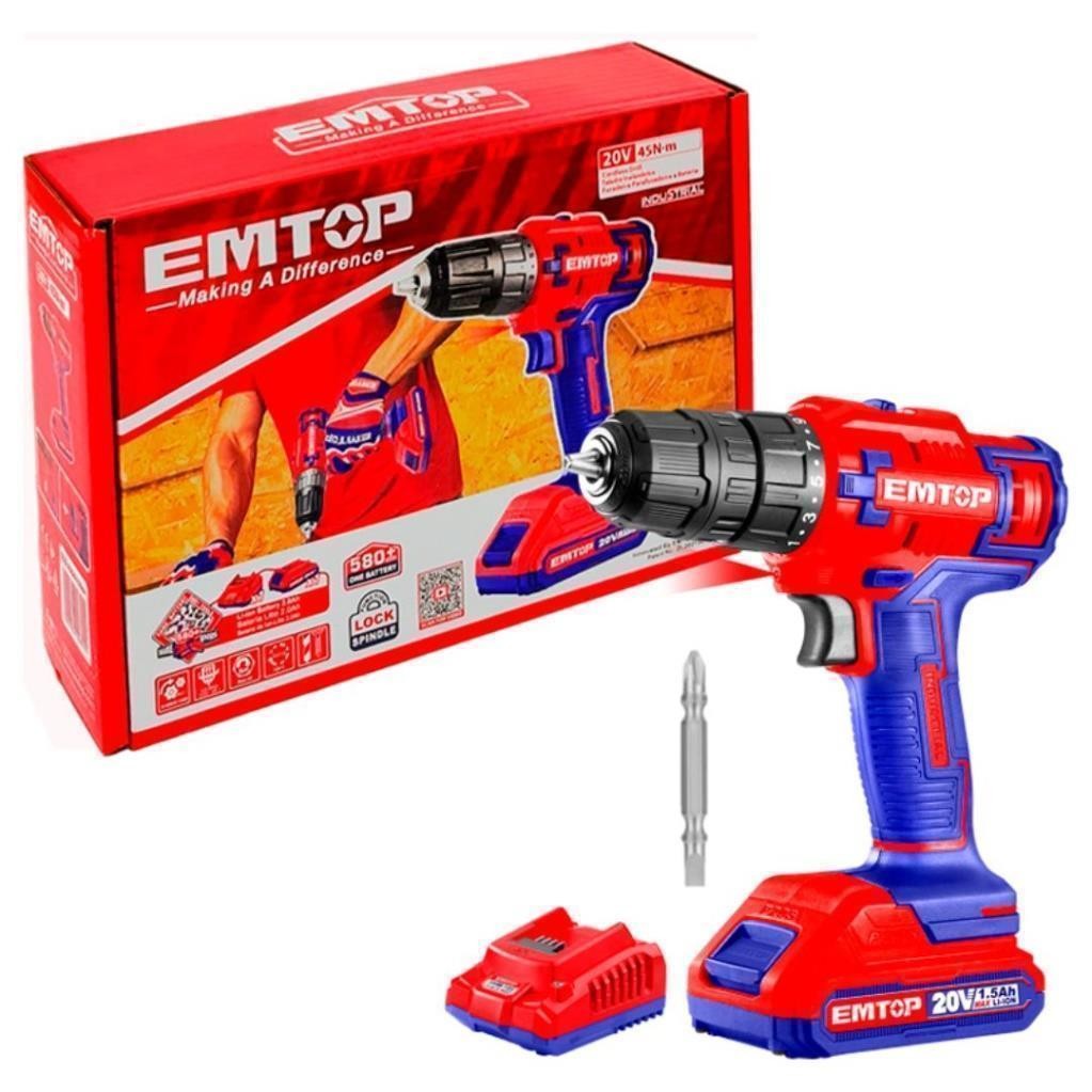 FURADEIRA E PARAFUSADEIRA DE IMPACTO 3/8 PROFISSIONAL BATERIA 20V - EMTOP