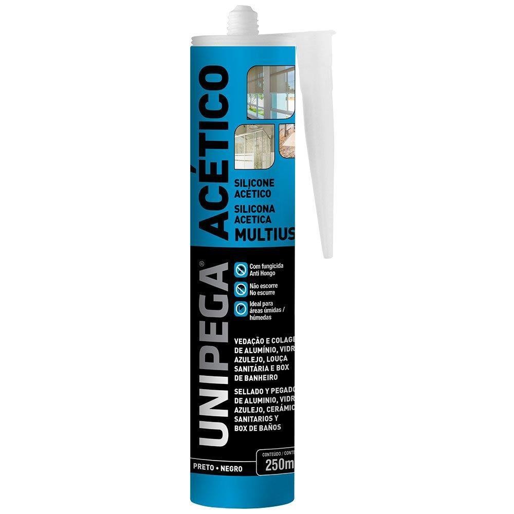 ADESIVO VEDANTE SILICONE PRETO ACÉTICO COM FUNGICIDA - 250ML - UNIPEGA