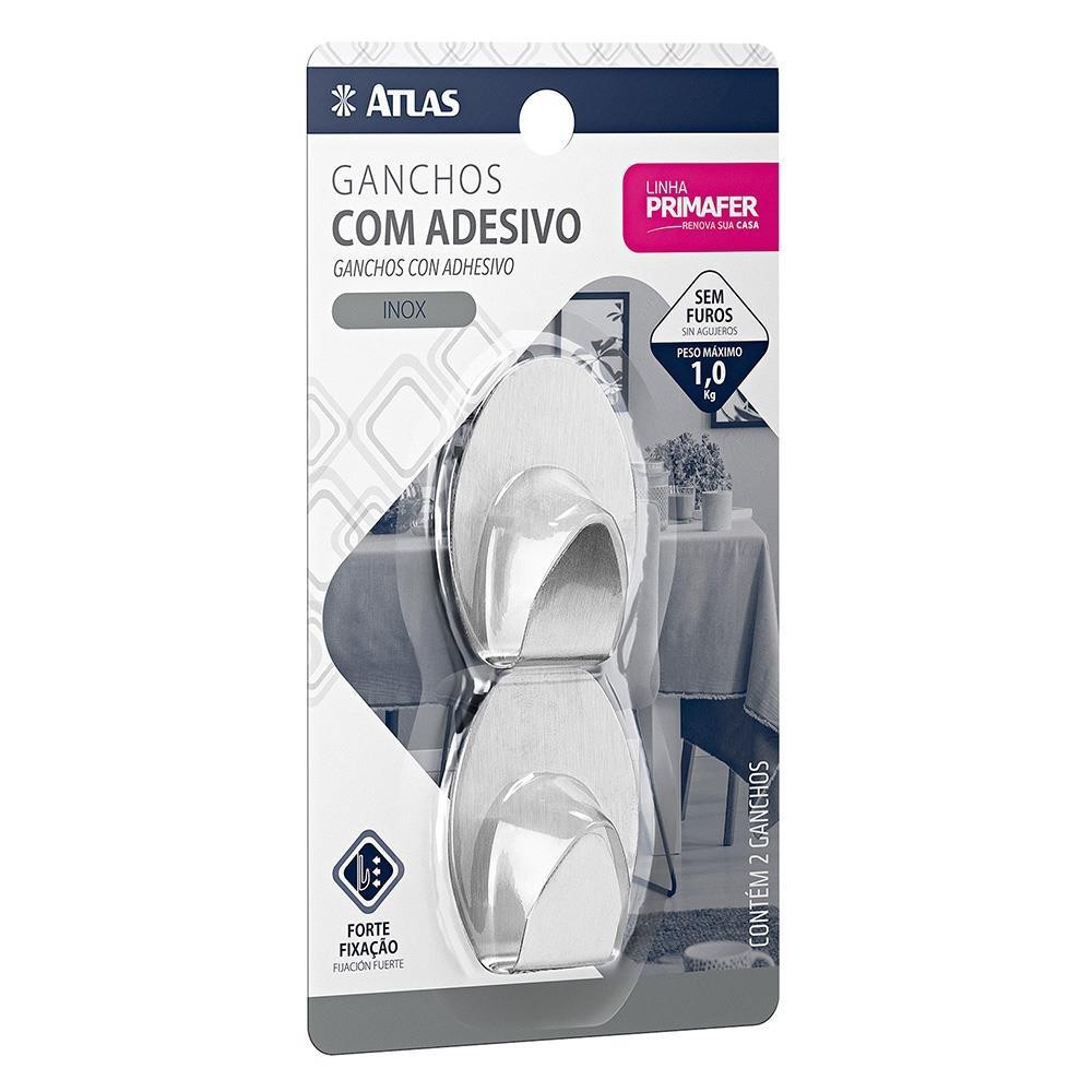 GANCHO INOX COM ADESIVO 2 UNIDADES 1KG OVAL PR2592 - PRIMAFER - ATLAS