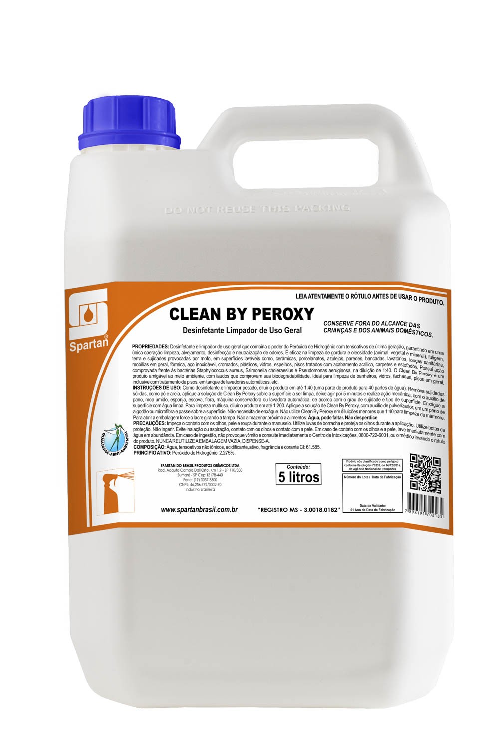 CLEAN BY PEROXY DESINFETANTE LIMPADOR DE USO GERAL - 5L - SPARTAN