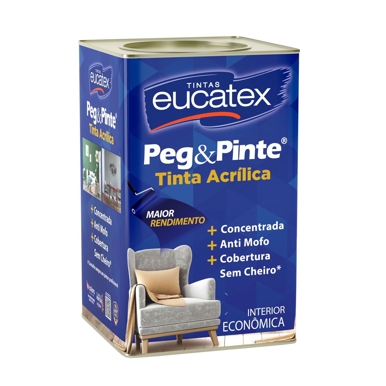 TINTA ACRÍLICA BRANCO FOSCO PEG & PINTE ECONOMICA - 18L - EUCATEX