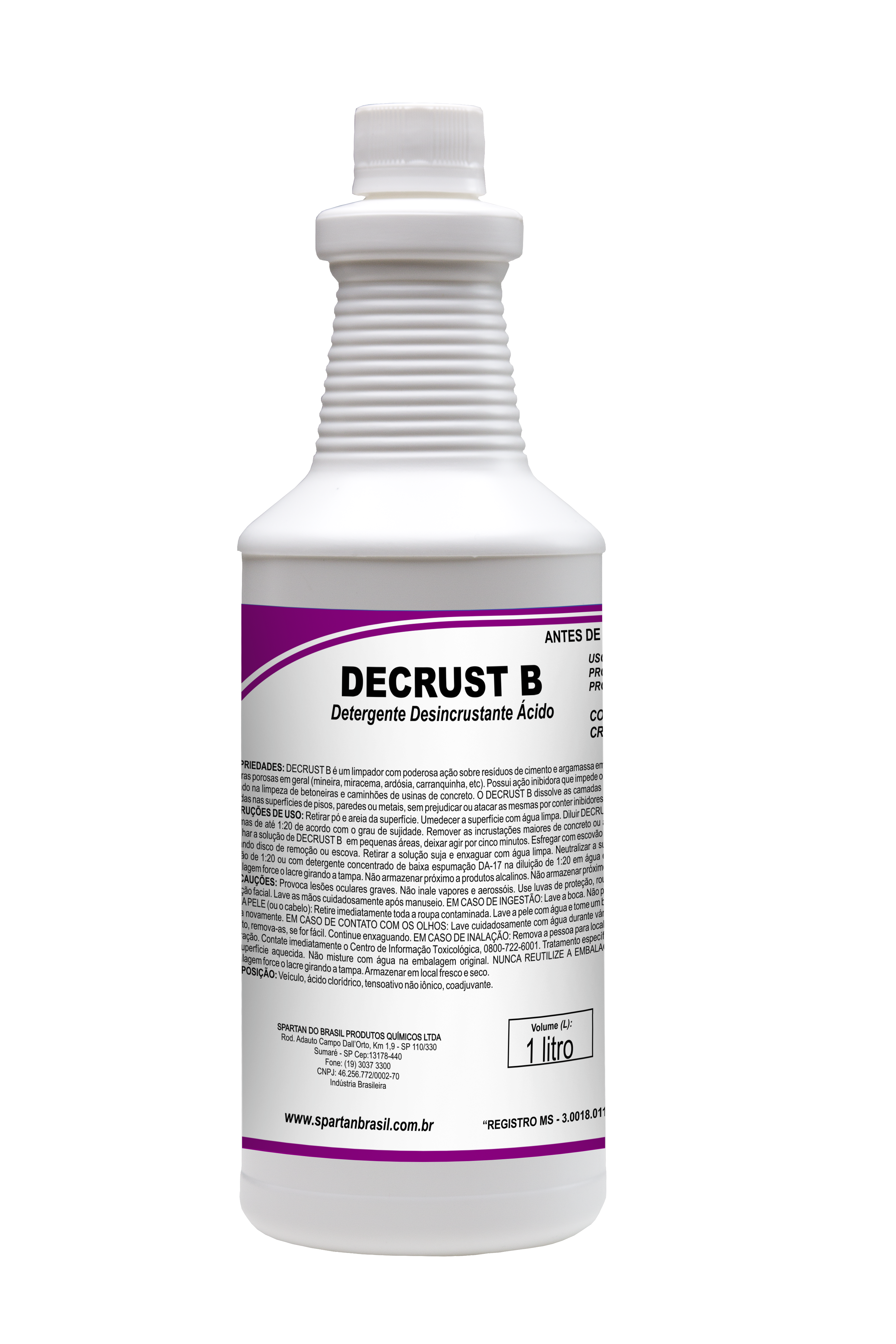DECRUST B DETERGENTE DESINCRUSTANTE ÁCIDO (REMOVEDOR DE CIMENTO) PÓS OBRA - 1L - SPARTAN