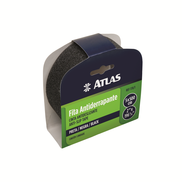 FITA ADESIVA ANTIDERRAPANTE PRETA 5CM X 5M - ATLAS