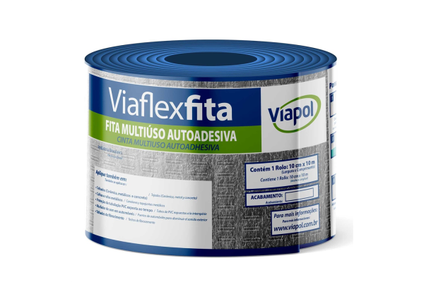 ROLO FITA MULTIUSO MANTA ASFÁLTICA AUTOADESIVA IMPERMEABILIZANTE SLEEVE ALUMÍNIO - 10CM X 10M - VIAPOL