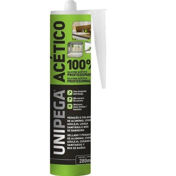 ADESIVO VEDANTE SILICONE BRANCO ACÉTICO COM FUNGICIDA - 280ML - UNIPEGA