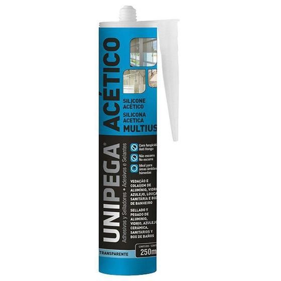 ADESIVO VEDANTE SILICONE TRANSPARENTE INCOLOR ACÉTICO COM FUNGICIDA - 250ML - UNIPEGA