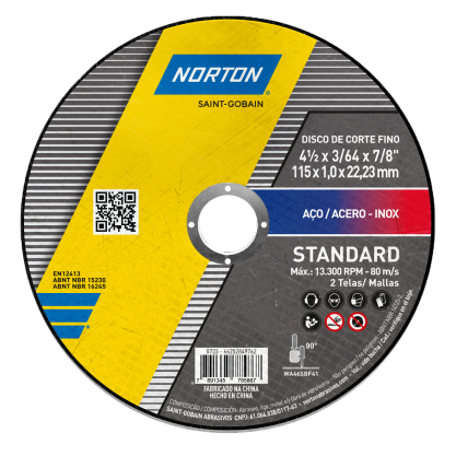 DISCO DE CORTE FINO INOX - 115 X 1,0 x 22,23 STANDARD - NORTON