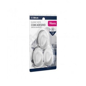GANCHO PLÁSTICO BRANCO COM ADESIVO 3 UNIDADES 1KG OVAL 2503 - PRIMAFER - ATLAS