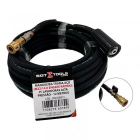 MANGUEIRA PARA LAVADORA ALTA PRESSÃO, TRAMA DE AÇO COM ENGATE RÁPIDO E REGISTRO - 12M - SIGMA TOOLS