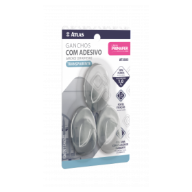 GANCHO TRANSPARENTE COM ADESIVO 3 UNIDADES 1KG OVAL AT3503 - PRIMAFER - ATLAS