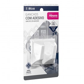 GANCHO PLÁSTICO BRANCO COM ADESIVO 2 UNIDADES 1KG QUADRADO PR2510 - PRIMAFER - ATLAS