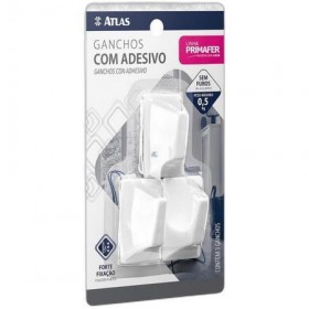 GANCHO PLÁSTICO BRANCO COM ADESIVO 3 UNIDADES 0.5KG QUADRADO PR2509 - PRIMAFER - ATLAS
