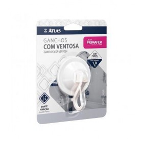 GANCHO PLÁSTICO BRANCO COM VENTOSA 1KG REDONDO PR2584 - PRIMAFER - ATLAS