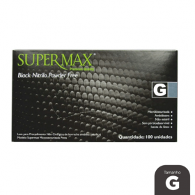 CAIXA DE LUVA NITRÍLICA PRETA SEM PÓ G - 100 UNIDADES - SUPERMAX