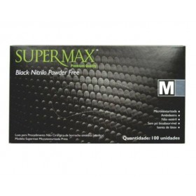 CAIXA DE LUVA NITRÍLICA PRETA SEM PÓ M - 100 UNIDADES - SUPERMAX